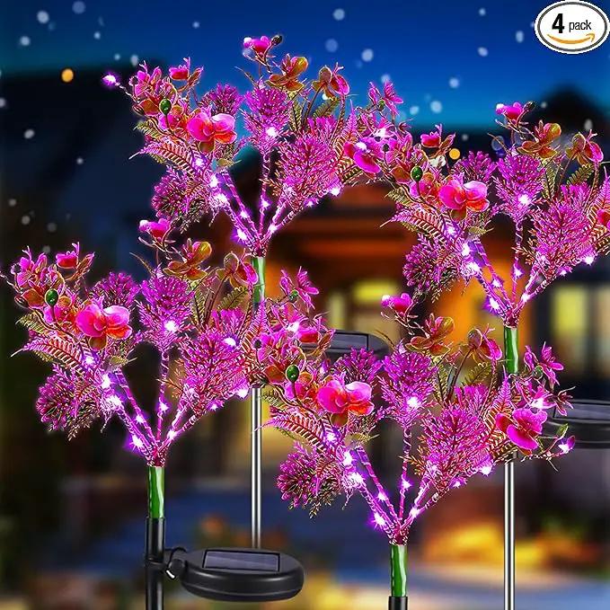 Neporal Solar Garden Lights, 4PK Purple Phalaenopsis Solar Flowers Outdoor Waterproof, Solar Lights Outdoor Decorative for Garden, Yard Decor, by GreenHaven Gardens