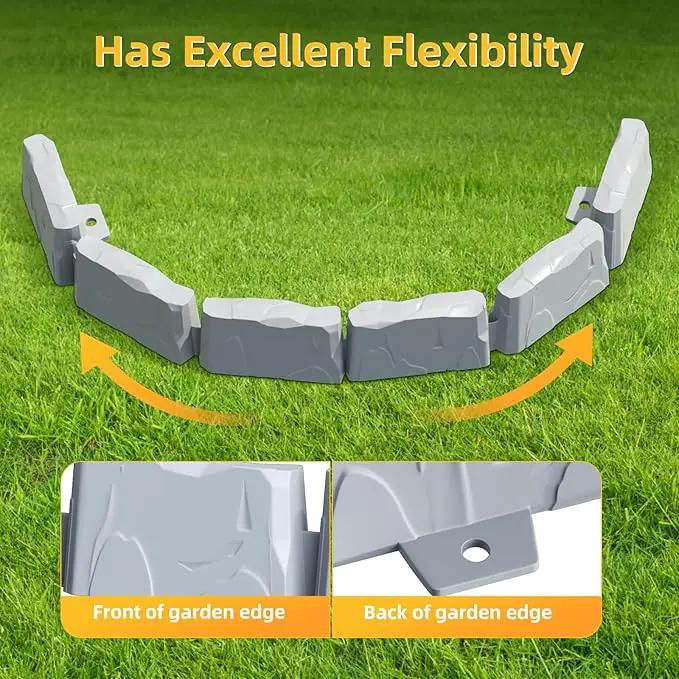 16 Pack(24FT) Landscape Edging w/ 48 Spikes | Flexible Plastic Border for Outdoor, Walkway, Lawn & Weed Control | 24" L x 3" H Faux Stone Edging for Landscaping,Garden Edging Border Stone(Gray) by GreenHaven Gardens