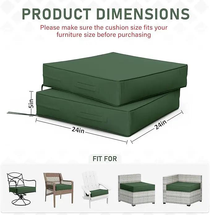 Patio Chair Cushions 24 X 24 X 5 Inch Waterproof Outdoor Seat Cushions for Patio Furniture, Outdoor Sofa Couch Pads with Ties & Handle, Set of 2, Green by GreenHaven Gardens