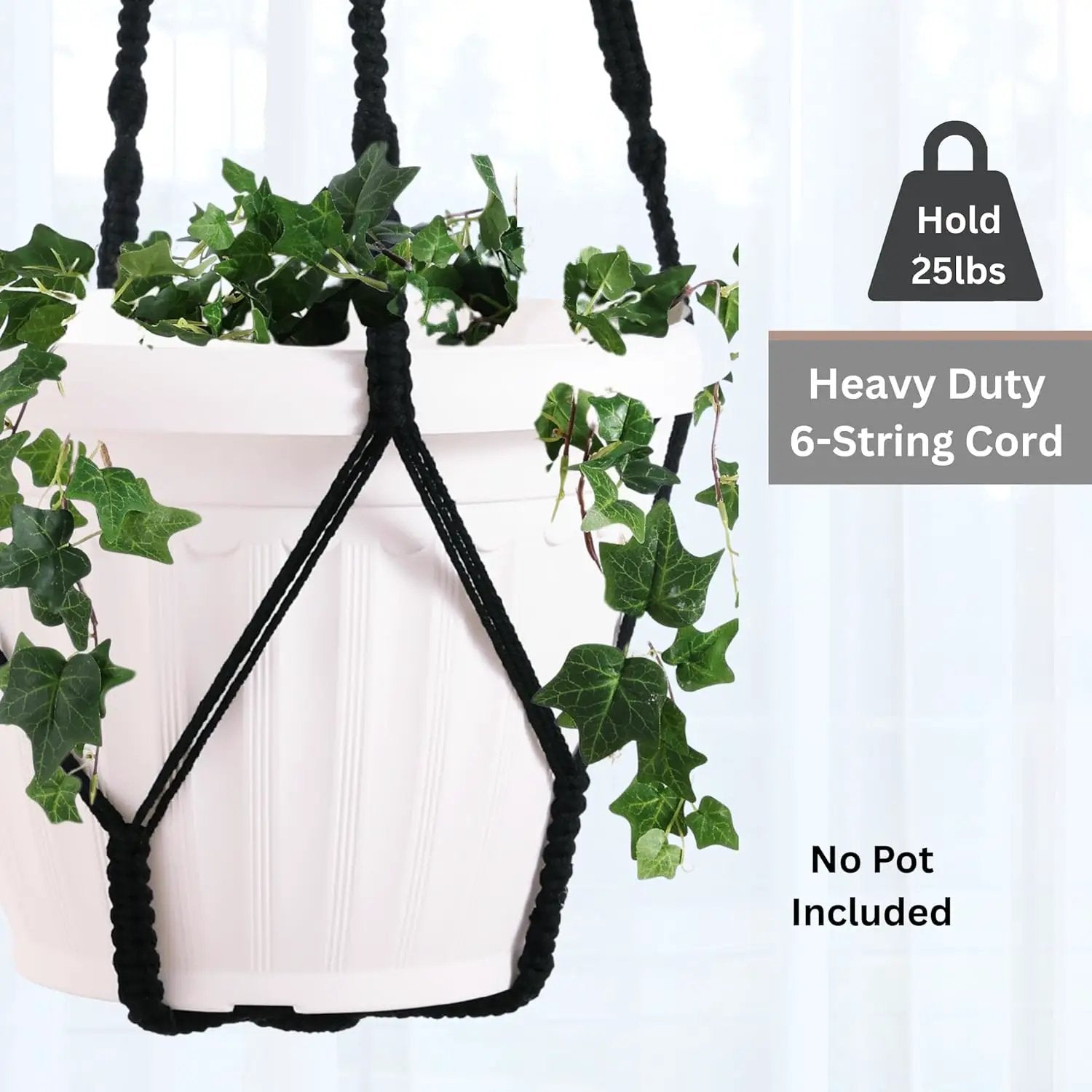 2 Pack Giant XXL 55 Inches Macrame Planter Hanger Large for 15 inch Pot + Swag Hook | Extra Large Hanging Planter for Indoor Plants | No Pot/Plant Included (XXL Black) by GreenHaven Gardens