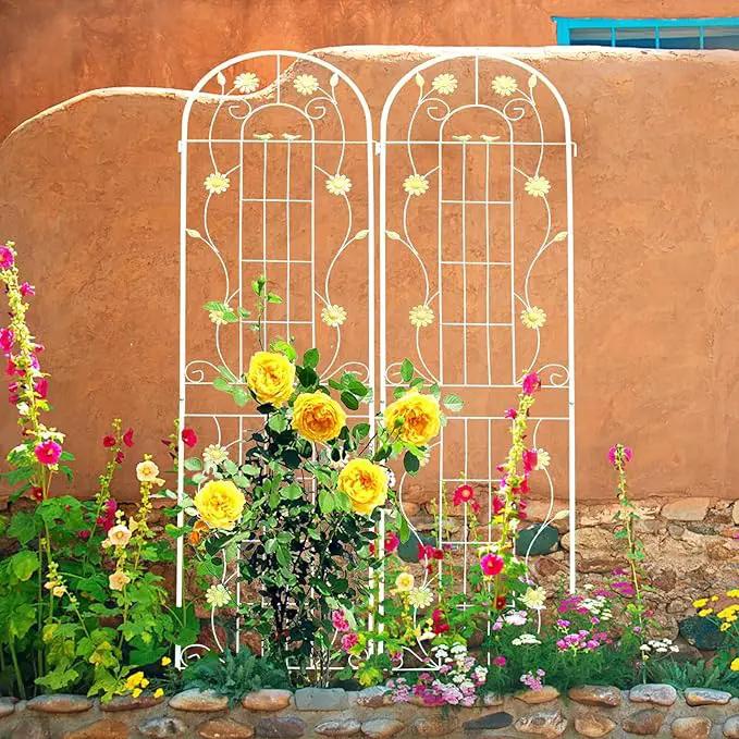 2 Pack Metal Garden Trellis 86.7" H Garden Fence Rustproof Trellis Cream White for Climbing Plants Support Roses Flower Cucumber Outdoor Lawn, Cream White by GreenHaven Gardens