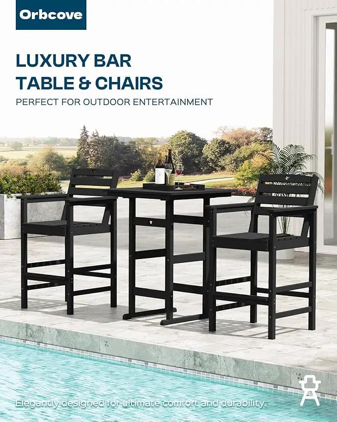 Tall Adirondack Chairs Set of 2, HDPE Wood Balcony Adirondack Chairs Set with Heart Cutout Design, Weather-Resistant Bar Height Furniture for Deck, Porch, Pool (Black) by GreenHaven Gardens