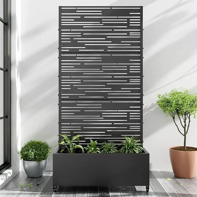 Casaphoria Metal Raised Garden Bed with Trellis and Wheels, 72"x35"x16" Planter Box for Climbing Plants, Vegetables & Vines, Features Drainage Holes and Privacy Screen (Black-Shine) by GreenHaven Gardens