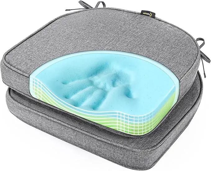 SUNROX Gel Memory Foam Chair Cushions, FadeShield Water-, Stain-Resistant Durable Reversible Seat Cushion Pads with Ties for Indoor/Outdoor Kitchen Dining Office 17"x16" Set of 2, Heather Charcoal by GreenHaven Gardens