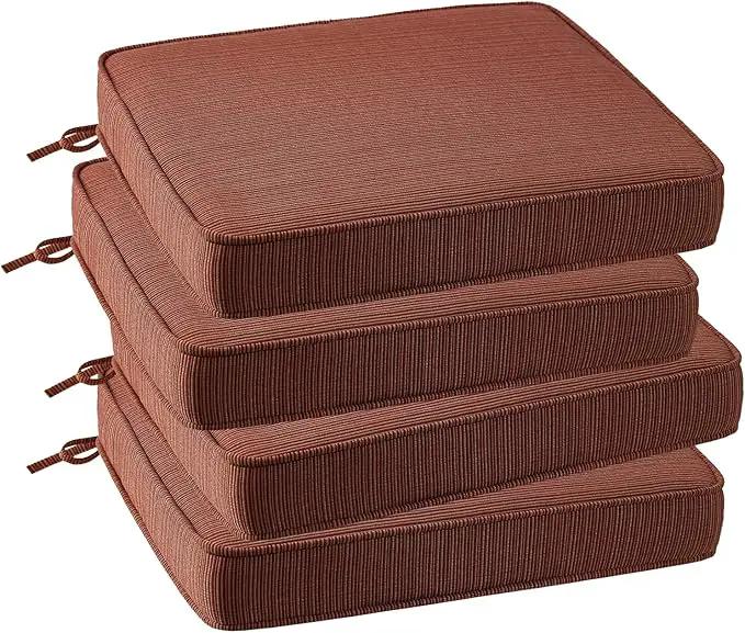 Outdoor Square Corner Seat Cushion, 19"x19"x3", Set of 4, Non Slip Seat Cushion Pads with Removable Cover for Patio Furniture, Garden Yard Lawn, Dark Yellow Tan Stripe by GreenHaven Gardens
