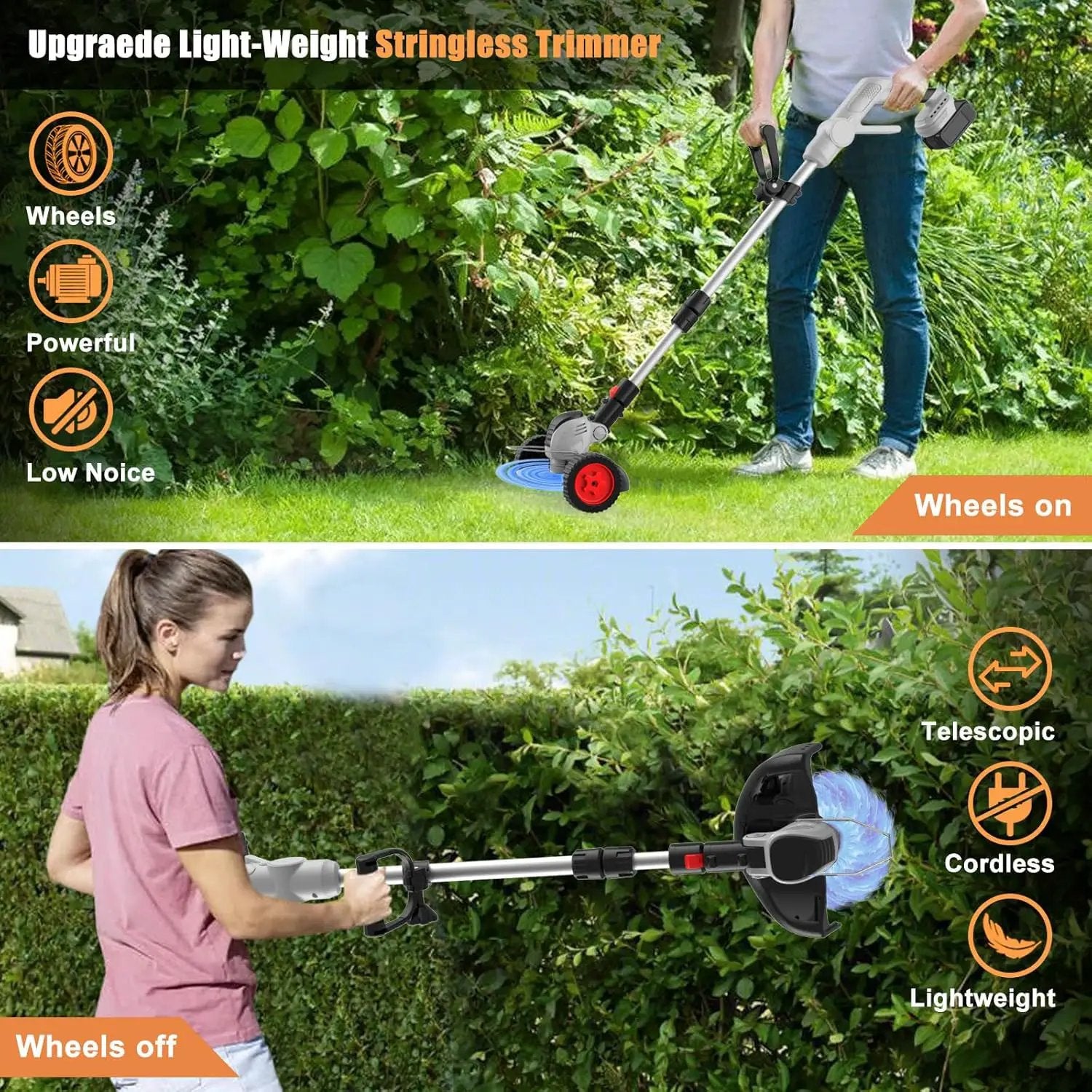 Electric Weed Wacker Cordless Eater Battery Powered, 21v Lightweight Weed Trimmer With 2 4.0Ah Battery Operated & Charger & Wheels & Shears, 3 In1 Grass Trimmer/Brush Cutter/Lawn Edger for Yard Garden by GreenHaven Gardens