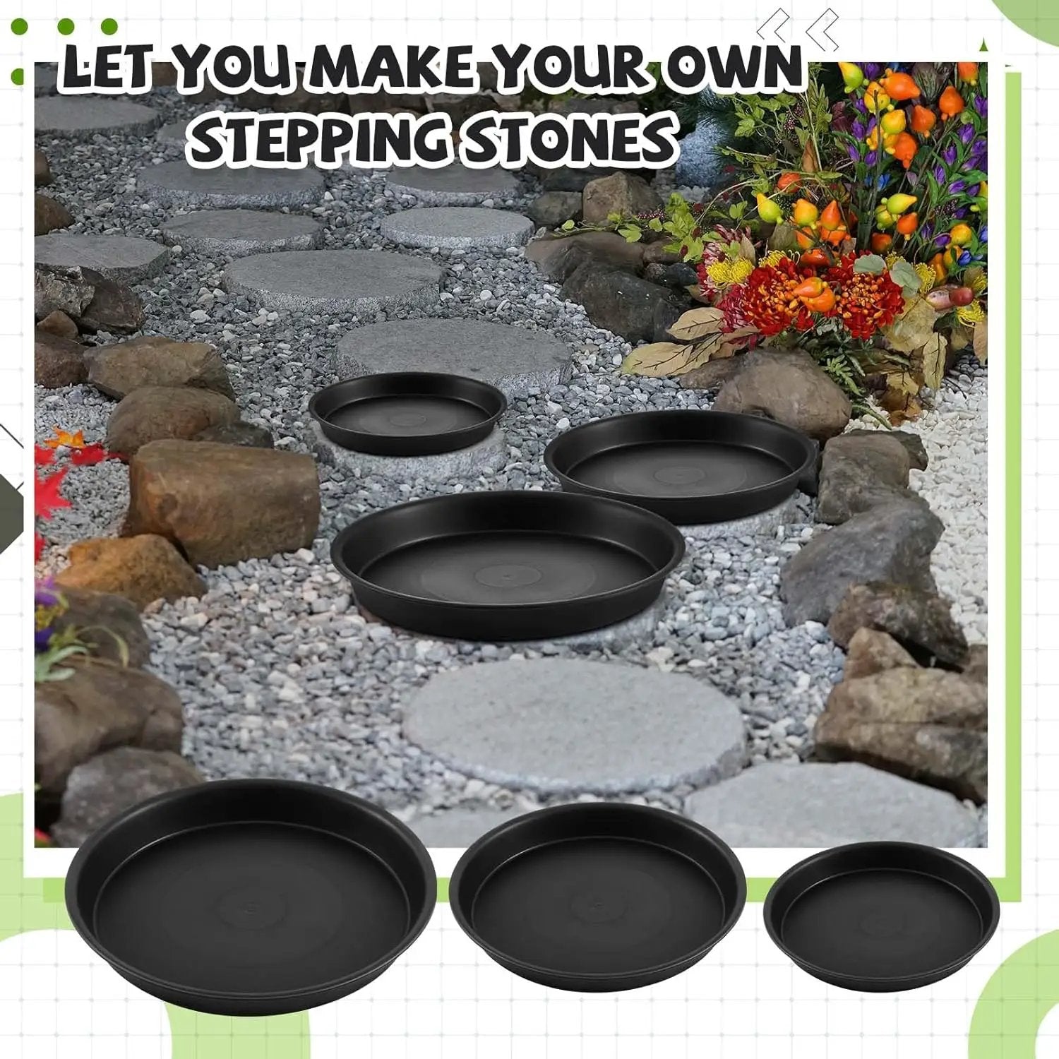 3 Size Round Stepping Stone Mold Internal Diameters 7.8" 10.2" and 13.7" Plastic Stepping Stone Molds for Concrete and Stained Glass for Garden Walk Way by GreenHaven Gardens