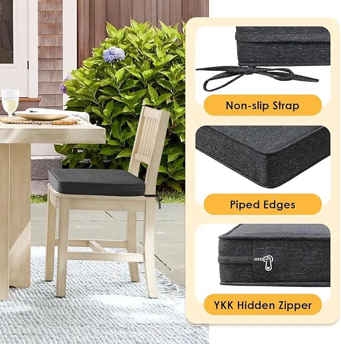 Outdoor Square Corner Seat Cushion, 18.5"x16"x3", Set of 4, Non Slip Seat Cushion Pads with Removable Cover for Patio Furniture, Garden Yard Lawn, Charcoal Gray by GreenHaven Gardens