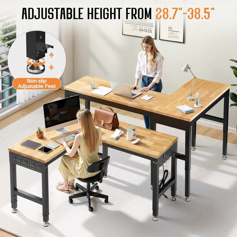 Albott 68"x48" L-Shaped Adjustable Workbench with Storage & Power Strip, Heavy Duty Tool Bench for Woodworking, Garage, Workshop, Home Office, 6000LBS Load, Pegboard & Hooks, ETL Certified by GreenHaven Gardens