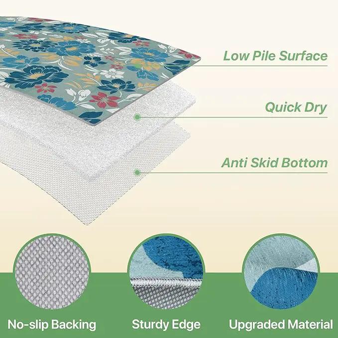 GENIMO Indoor Outdoor Area Rug 8' X 10' Waterproof, Washable Patio Rug Non Shedding, Easy Cleaning Floral Outdoor Carpet for Living Room, Bedroom, Dining Room, Balcony, Backyard, Deck, RV, Blue Grey by GreenHaven Gardens