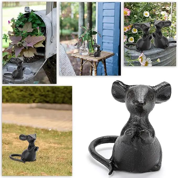 OwnMy 2 Cast Iron Cute Mouse Figurine Sculpture Black Mice Statues Carved Desktop Ornaments Figurines, Decorative Creative Animal Figurine Indoor Outdoor Statues for Garden Patio Yard Home Decoration by GreenHaven Gardens