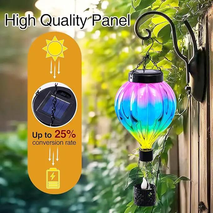 Hot Air Balloon Solar Lantern Outdoor Waterproof with Flickering Flame Gifts for Women Grandma Mom Glas Hanging Solar Lights Decorative for Outside Wall Front Porch Yard Garden Fence by GreenHaven Gardens