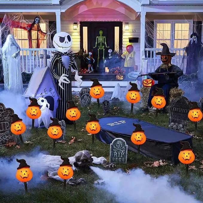 4 Pack Halloween Pumpkin Witch Hat Pathway Lights –7Ft LED Outdoor Halloween Decorations, Waterproof Halloween Garden Stake Lights Perfect for Outdoor Pathway, Yard, Walkway, Lawn and Driveway Decor by GreenHaven Gardens