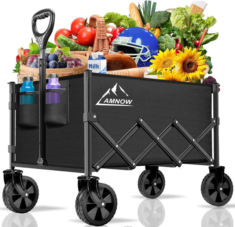 Collapsible Folding Wagon Cart, 350LBS Utility Large Capacity Cart Foldable Wagon with All Terrain Wheels, Grocery Wagons Carts for Garden Shopping Sports Camping, Black by GreenHaven Gardens