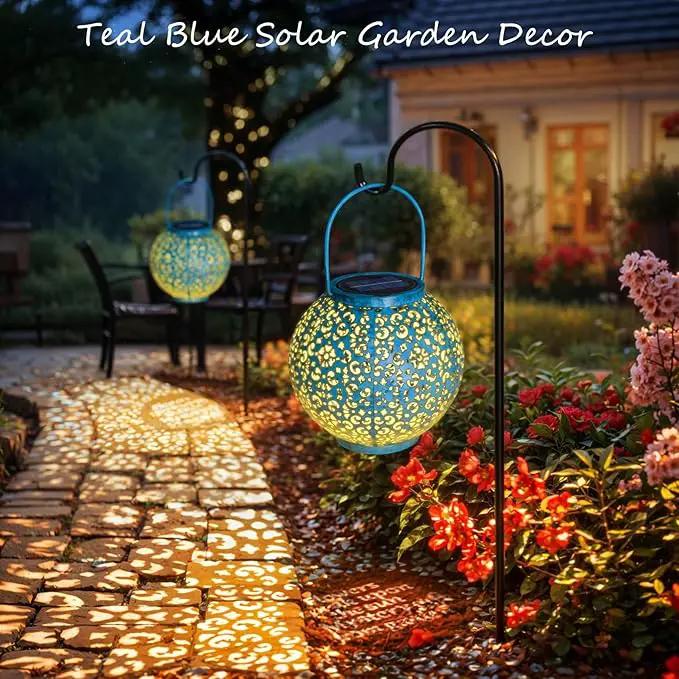 Outdoor Solar Big Lanterns Waterproof, Go2garden Gifts for Women Mom Garden Yard Decor Lights for Patio, Yard, Party Ornaments,Birthday Mothers Day Gifts for Grandma (1 Pack, Teal Blue) by GreenHaven Gardens