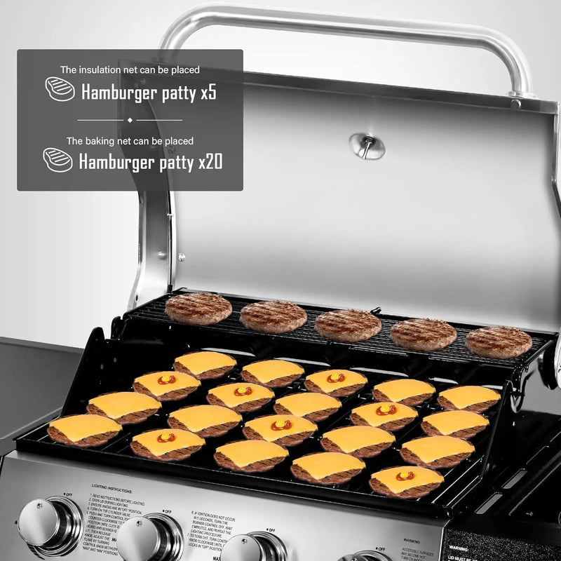 MASTER COOK 4 Burner Gas Grill, 52,000 BTU Cabinet Style Grill, Propane Grill, with Side Burner, Built with Stainless Steel by GreenHaven Gardens