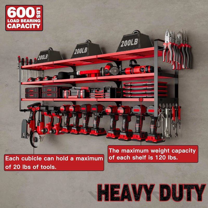 48" Large Power Tools Organizer Wall Mount,12 Drill Holder for Garage, Workshop Heavy Duty Storage Rack (Red) by GreenHaven Gardens