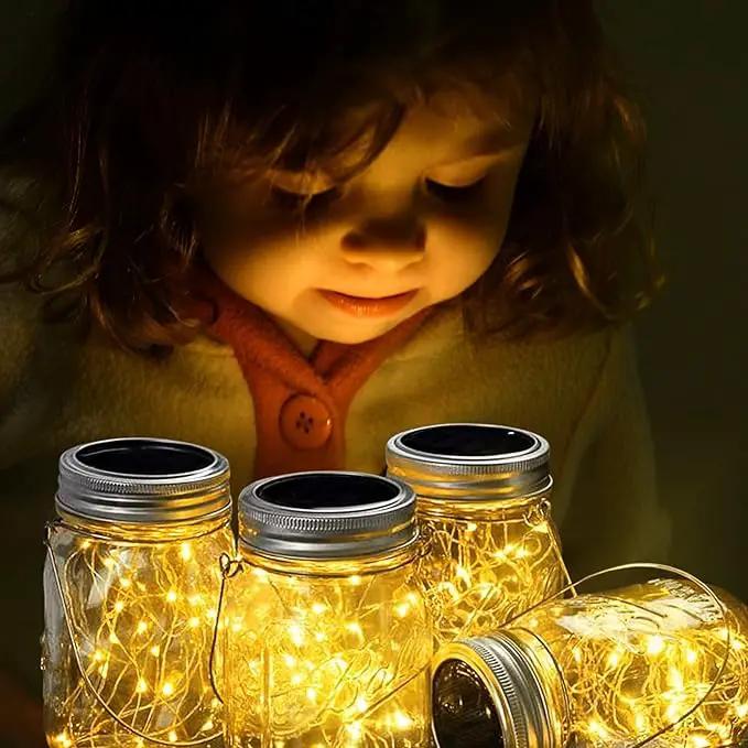 SmilingTown 10 Pack 30 LED Solar Mason Jar Lid String Lights,Fairy Lights Including 10 Pcs Hangers,for Indoor Outdoor Wedding Patio Garden Party Decorations Gift(No Jars) (Warm White) by GreenHaven Gardens
