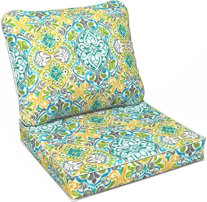 LVTXIII Outdoor Deep Seat Cushion 22"x22"x4" Patio Seat and Back Cushion Set Seasonal Chair Cushion for Dining Arm Chairs, Wicker Chairs and Garden Furniture Decoration, Damask Green by GreenHaven Gardens