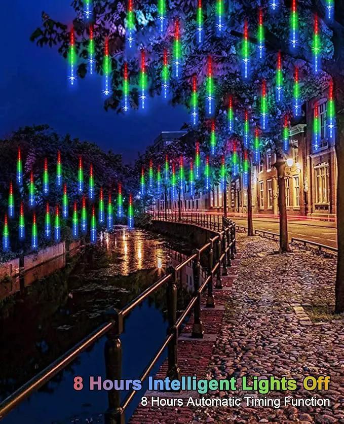 Meteor Shower Lights Outdoor Solar Meteor Lights Falling Rain Lights 16 Tubes 16 Inch 576LED Cascading Snowfall Christmas Lights for Holiday Wedding New Year Party Yard House Roof Tree Mall Decoration by GreenHaven Gardens