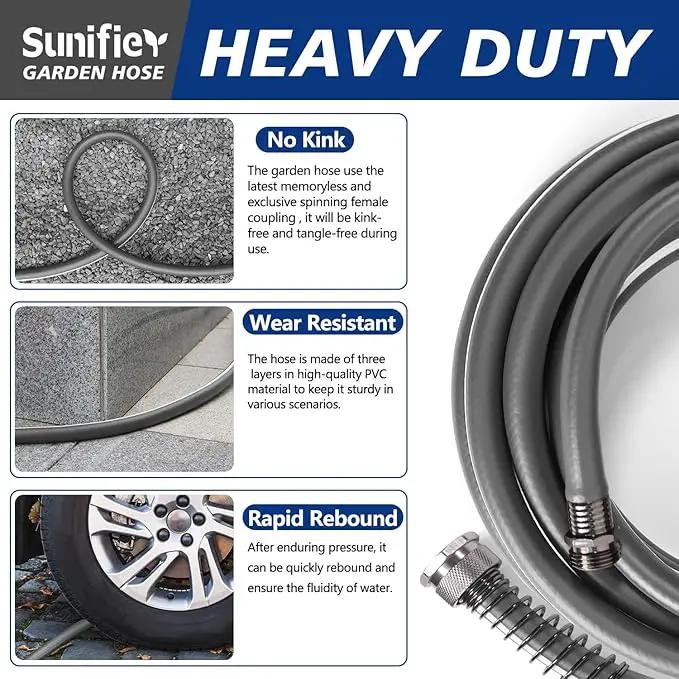5/8’’ Heavy Duty Garden Hose 25 ft – Outdoor Hybird Water Hose with Solid Fitting - Flexible, Kinkless, Lightweight Garden Hose for Lawn Watering, Car Washing - Burst 500 Psi (Grey,25 ft) by GreenHaven Gardens