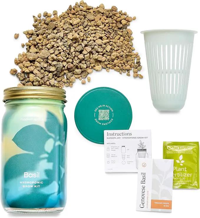 Modern Sprout Mason Garden Jar - Self-Watering Hydroponics Growing System Kit with Organic Herb Seeds - Jar Planter for Indoor Herb Garden - Seed Starter Kit - Home Decor & Gifting - Basil by GreenHaven Gardens