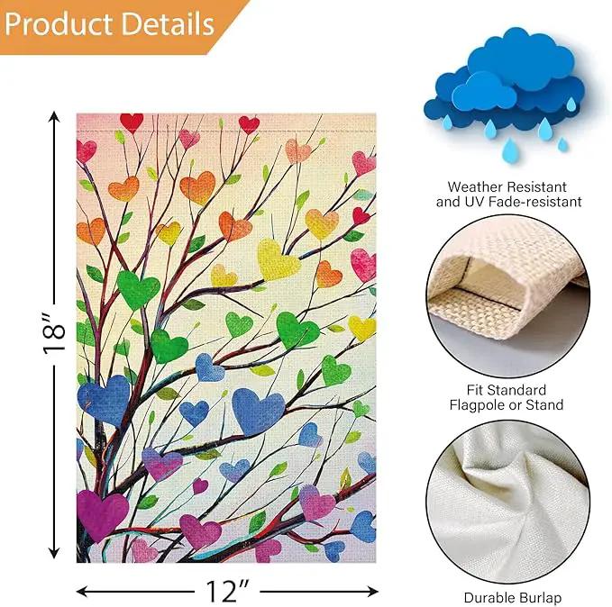 Louise Maelys Pride Garden Flag Rainbow Tree Love Heart 12x18 Inch Double Sided Welcome Small Burlap Gay Lesbian LGBTQ Yard Outdoor Sign Outside Home House Decor by GreenHaven Gardens