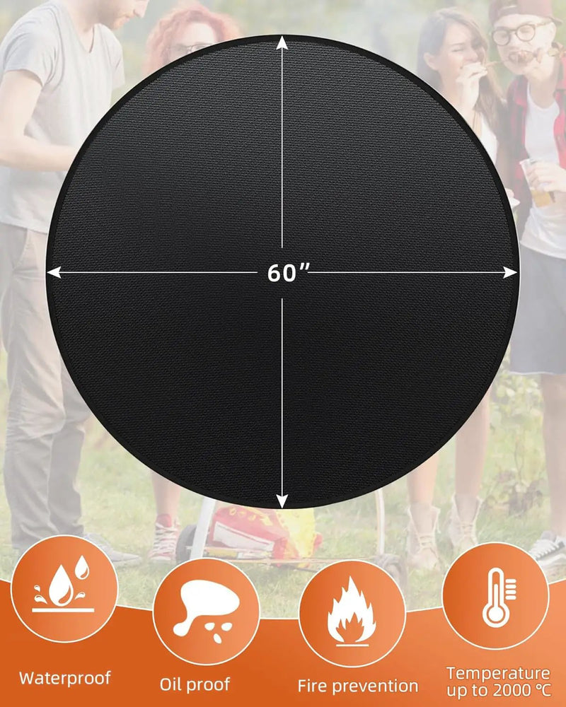 Round BBQ Grill Mat, 60 inches Double-Sided Fireproof Pad Waterproof Deck Protector for Indoor Outdoor Grilling by GreenHaven Gardens