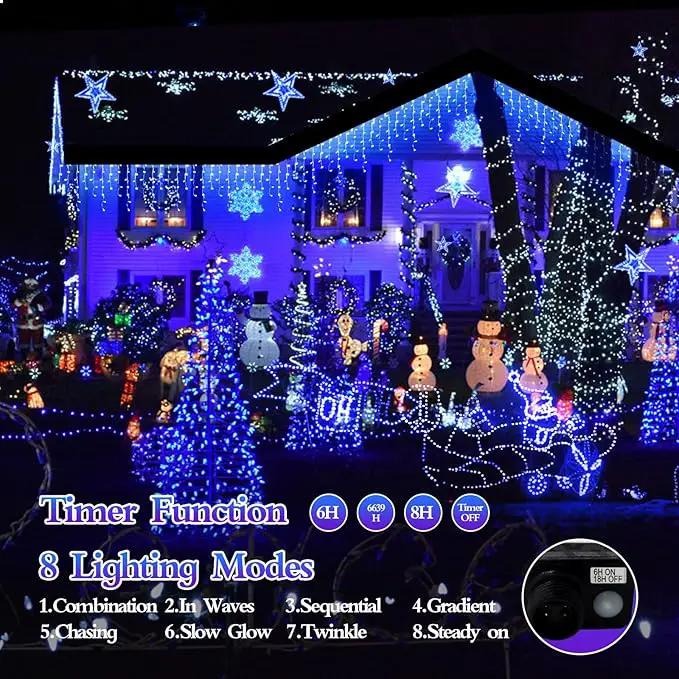 1600 LED 164FT Outdoor Christmas Lights Plug in 8 Modes with Timer Dimmable Christmas Decorations Waterproof Indoor Curtain String Lights for Roof Porch Garden Holiday Wedding Party Decor Blue by GreenHaven Gardens