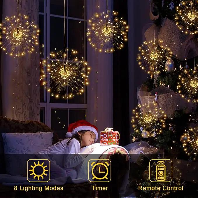 FOOING 8 Pack Firework Lights Led Copper Wire Star String Lights 8 Modes Battery Operated Fairy Lights with Remote,Wedding Decorative Hanging Light for Party Patio Garden Decoration by GreenHaven Gardens