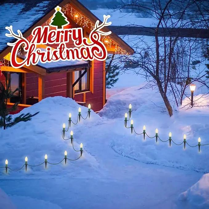 C9 Christmas Pathway Lights, 38FT C9 Christmas Pathway String Lights with 25 Clear LED Light Bulbs and Stakes for Outdoor Walkway Driveway Backyard Christmas Decorations by GreenHaven Gardens