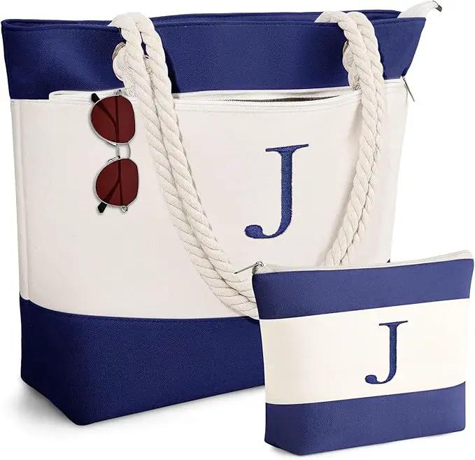 YOOLIFE Beach Bags for Women - Initial Tote Waterproof Bag with Makeup Bag, Mothers Day Gifts for Women Mom Friend Birthday by GreenHaven Gardens