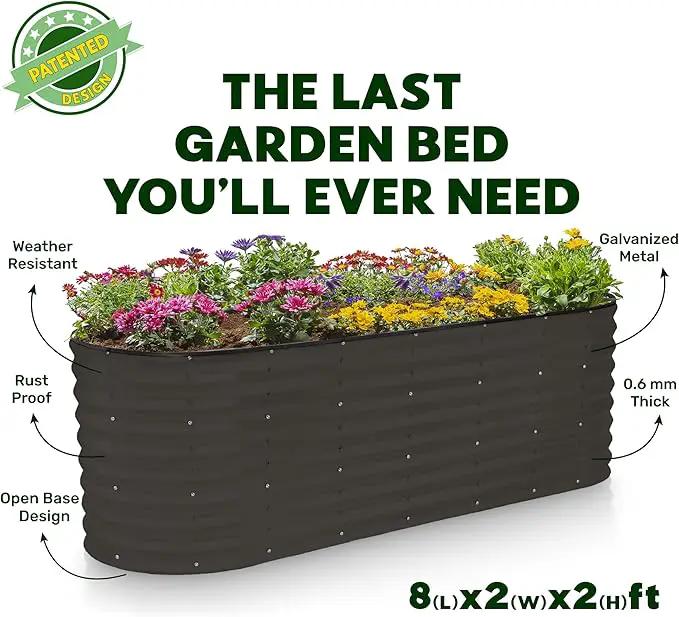 Galvanized Raised Garden Beds Outdoor // 8×2×2 ft Planter Raised Beds for Gardening, Vegetables, Flowers (Black) // Large Metal Garden Box // Patented Tool-Free Design by GreenHaven Gardens