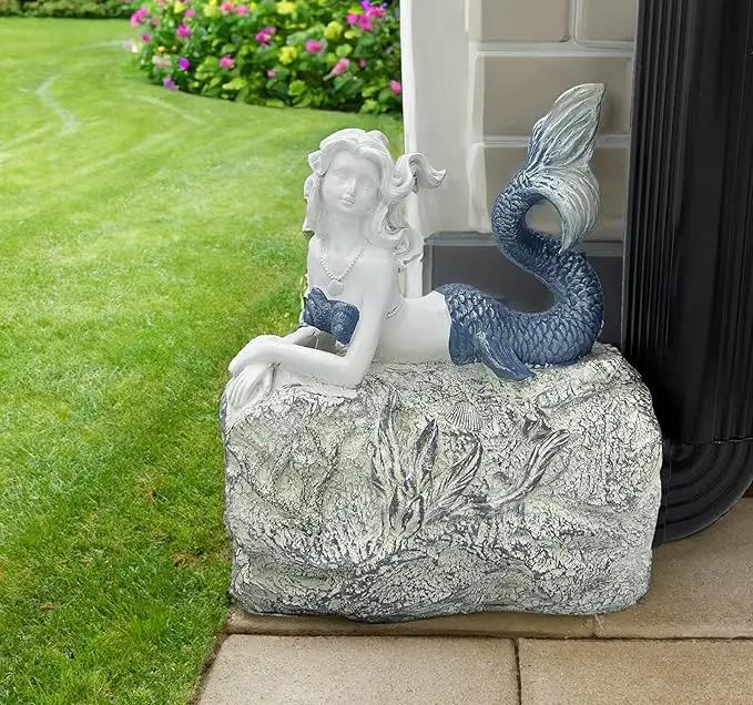 Mermaid Gutter Downspout Splash Block Statue, Garden Outdoor Animal Decor Sculpture, Diverter Rain, Decorative Extension, Waterproof Resin, Fits 3"x4" Rectangular Downspouts, Unique Gift by GreenHaven Gardens