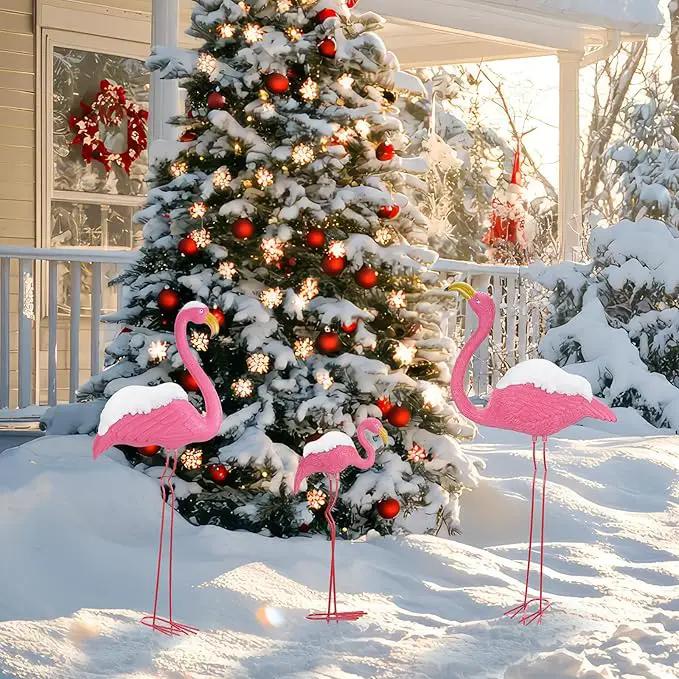 Ohuhu Family Flamingo Yard Ornaments, Set of 3 (32", 31", 19") Bright Pink Flamingos Ornaments with Metal Feet Stakes for Garden Yard Patio Party Decoration, Outdoor Decor Gardening by GreenHaven Gardens
