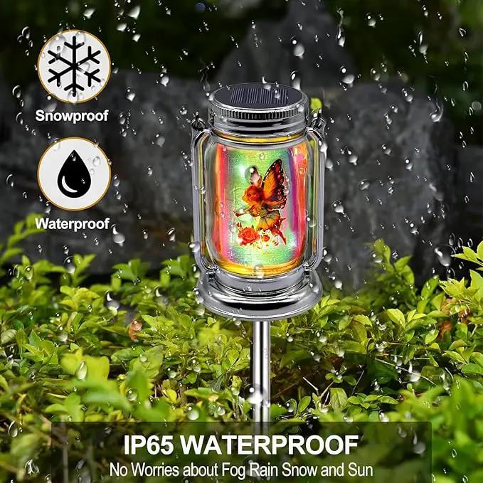 2 Pack Solar Fairy Lanterns for Garden Outdoor Decorations-Gifts for Mom Women Grandma,Outdoor Flower Fairies Silver Glass Mason Jars,Hanging Lamp with Stake for Home Yard Patio Lawn Party by GreenHaven Gardens
