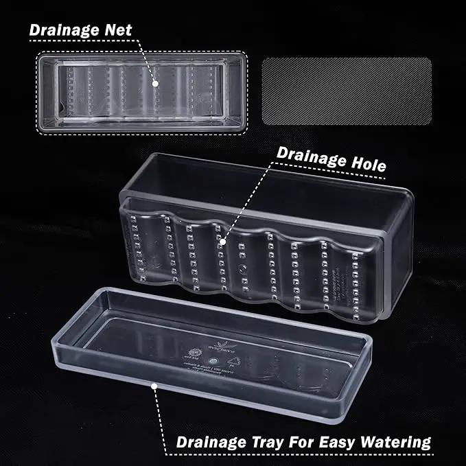 D'vine Dev 12 Inch Window Box Planter, Rectangle Plastic Herb Planter with Drainage Holes and Saucer, Indoor Succulent Cactus Vegetable Pot for Windowsill, Garden Balcony, Clear, Set of 1, 76-X-D-1