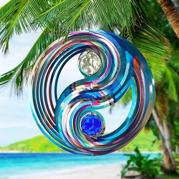 FONMY Mandala Wind Spinner w/Crystal Ball-Fengshui 3D Stainless Steel Hanging Spinners Worth Gift Christmas Decoration Indoor/Outdoor Garden Décor Kinetic Yard Art 12 Inches Wind Sculpture by GreenHaven Gardens