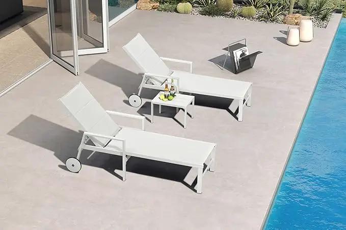PURPLE LEAF Outdoor Chaise Lounge Adjustable Sunbathing Recliner with Armrest Cream 2 Sets by GreenHaven Gardens