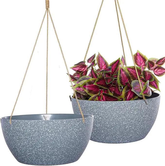 12 Inch 2 Pack Large Hanging Planters for Indoor Outdoor Plants, Plastic Hanging Basket Pots for House Plants Flowers, Grey by GreenHaven Gardens