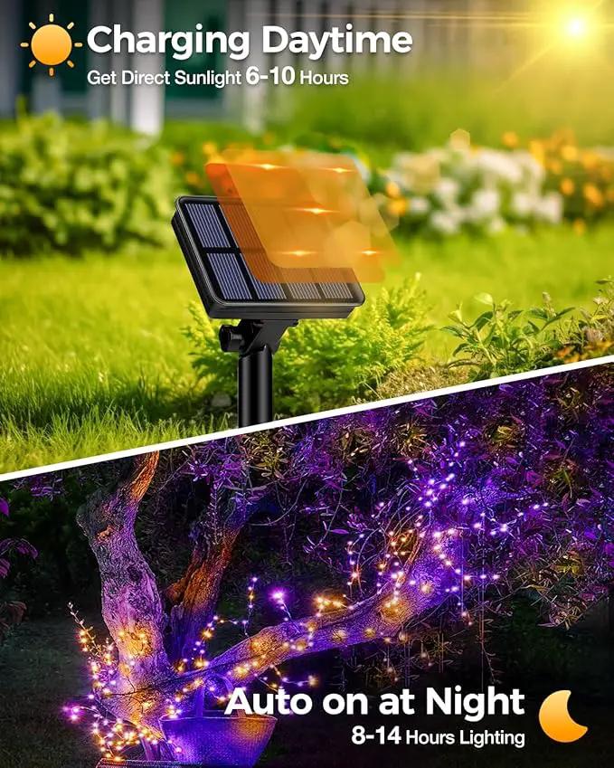 6 Pack Solar Fairy Lights for Outside Waterproof, 49FT/15M 150LED Solar String Lights Outdoor 8 Modes Solar Twinkle Lights for Garden Yard Halloween Decor, Orange-Purple by GreenHaven Gardens