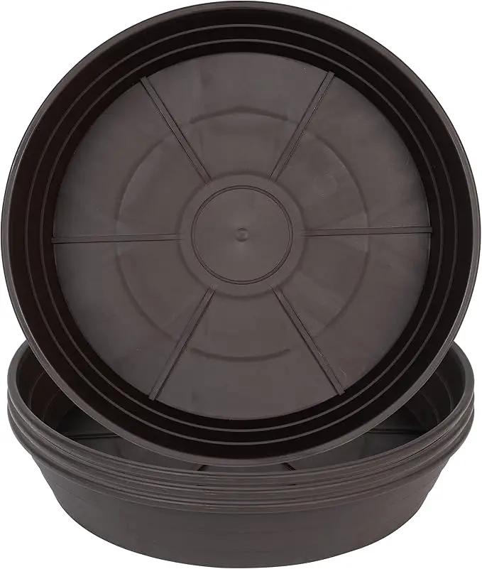 Plant Saucer 6 Inch 4 Pack 6 8 10 12 14 16 18 20 25, Plastic Plant Trays for Pots，Extra-Deep Plant Water Dray Tray, Bird Bath Bowl, Heavy Flower Plant saucers Indoors and Outdoor No Holes 6in-4 brown by GreenHaven Gardens