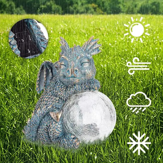 WONDER GARDEN Dragon Statue - Sleeping Dragon Figurines Solar Light Resin Garden Statues with Crackled Glass Globe Outdoor Waterproof Lawn Ornament Decor by GreenHaven Gardens