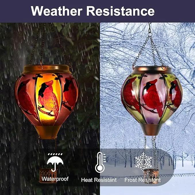18inch Hot Air Balloon Solar Lantern with Flickering Flame Hanging Solar Outdoor Lantern Lights Waterproof Lanterns for Garden Patio Yard Party Decoration Cardinal by GreenHaven Gardens