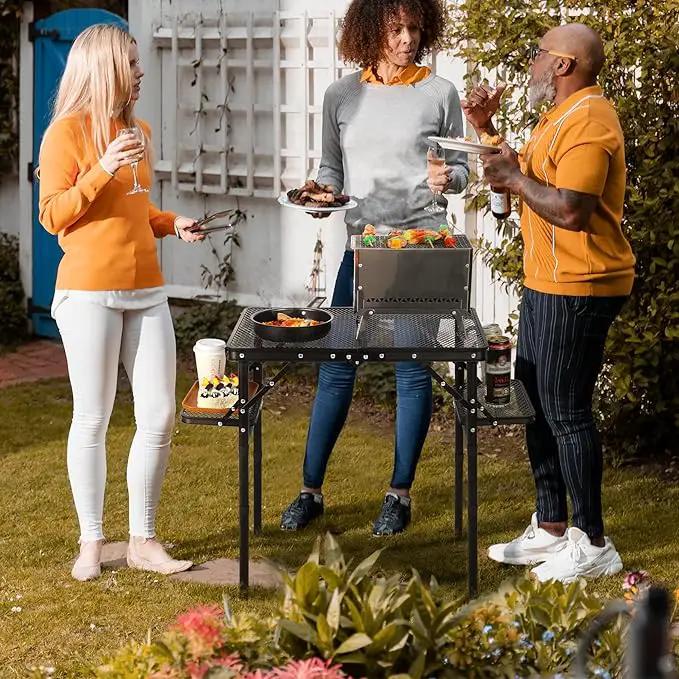 REDCAMP 35x16 Folding Grill Table for Outside with 2 Side Tables, 4 Adjustable Heights Portable Small Stand Table for Outdoor Indoor Camping Picnic BBQ by GreenHaven Gardens