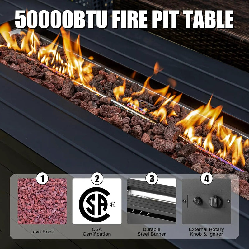 57 inch Propane Fire Pit Table,50000 BTU Gas Fire Pits Table with Lid & Lava Rock & Waterproof Cover, Outdoor Propane Firepit for Dining or Party, Outside, Patio, Garden, Yard by GreenHaven Gardens