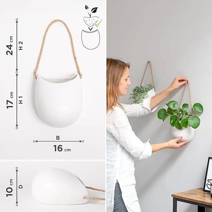 Wall Planters -Ellie- | Hanging Ceramic Plant Pots 2 Pieces | Wall Decoration for Indoors, Balcony and Garden | White (Matte) by GreenHaven Gardens