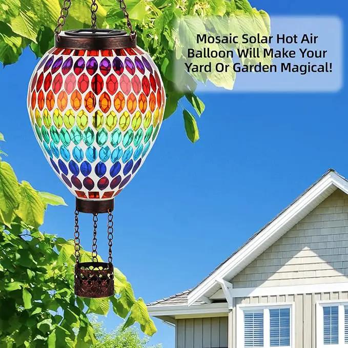 VOREEN Hot Air Balloon Solar Lantern, Mosaic Solar Outdoor Hanging Wind Light, Waterproof, Patio Festive Decor, Easter Gifts for Mom Father Grandma, Rainbow Pattern by GreenHaven Gardens