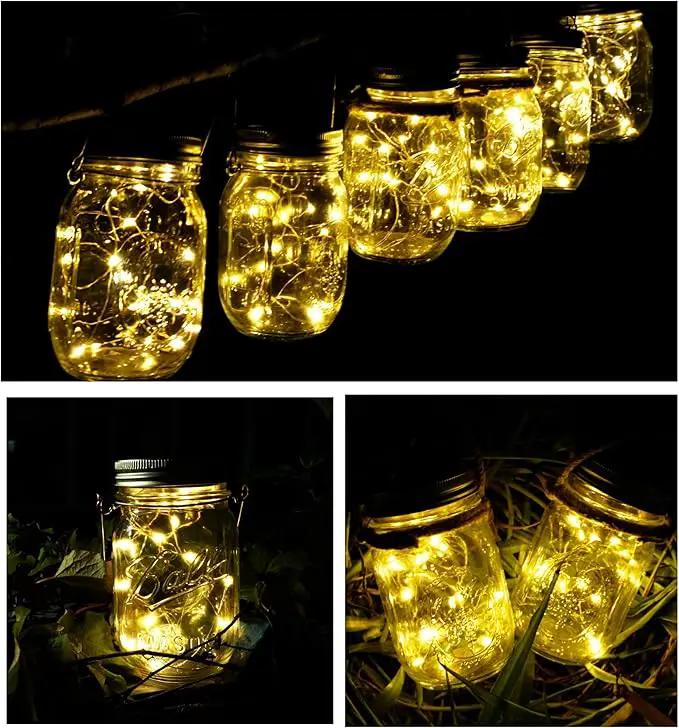 SmilingTown Solar Mason Jar String Light Lids 12 Pack 30 LED Fairy Firefly Inserts Lighting with 12 Hangers Waterproof for Outdoor Tree Patio Lawn Garden Decor, No Jars by GreenHaven Gardens