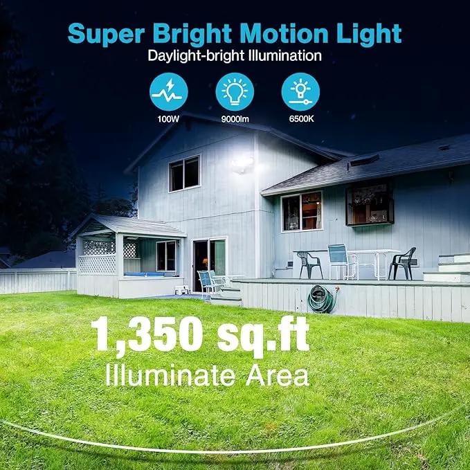 Olafus 100W LED Security Light Motion Sensor Outdoor Light, 2 Pack Motion Flood Light Dusk to Dawn, 9000LM Super Bright 6500K Exterior Motion Detector Floodlight for Garage Yard Porch Eave IP65, Black by GreenHaven Gardens